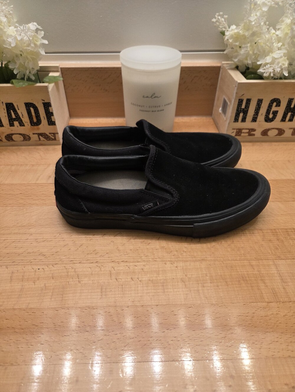 Vans Skate Slip-On Shoes Suede/Canvas Blackout Black Duracap Mens Size 7